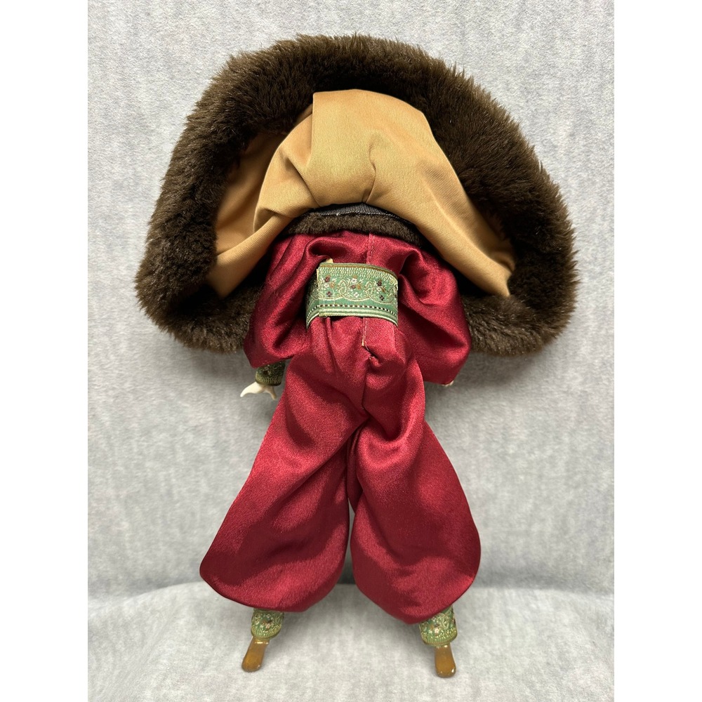 Vintage Porcelain Harlequin Doll Burgundy Satin Faux Fur Art Deco Pierrot - Picture 6 of 15